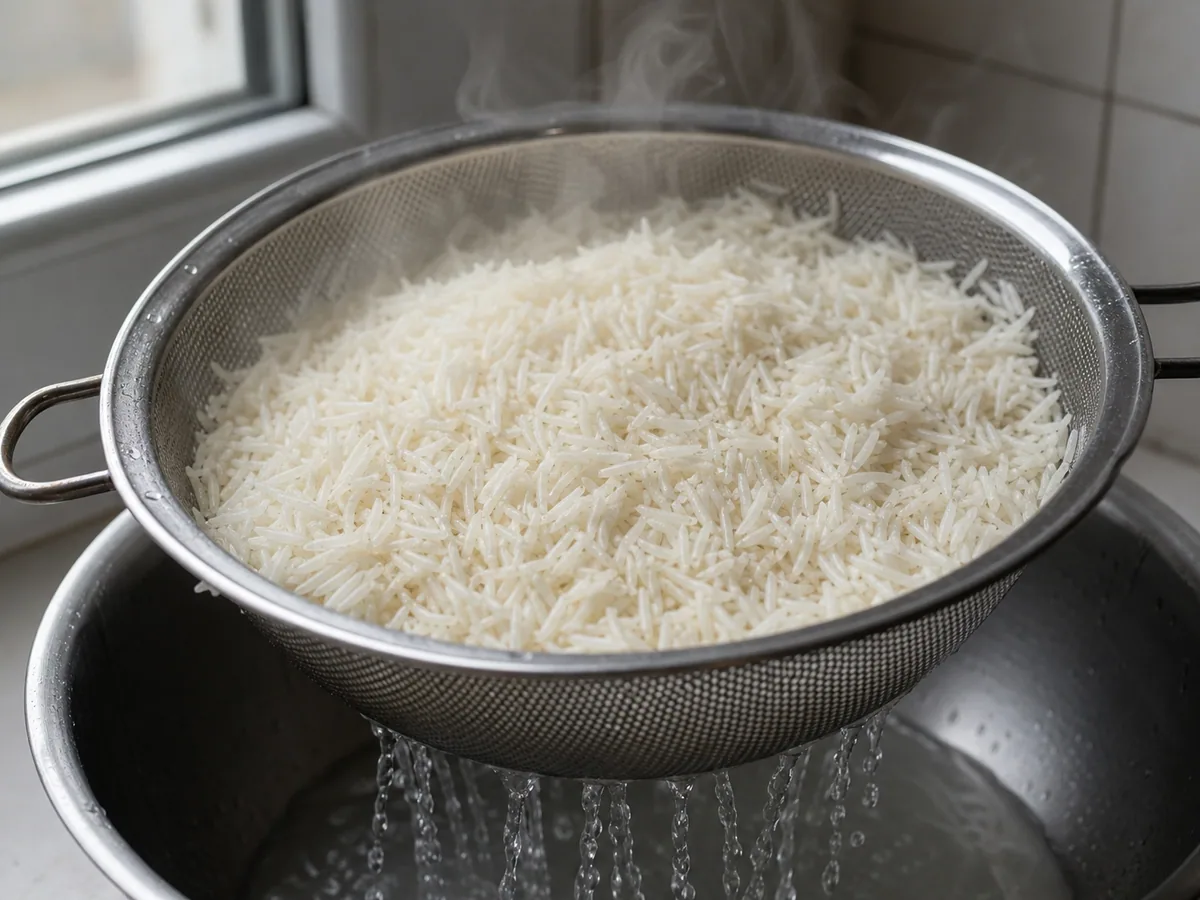 Arroz basmati pré-cozido e escorrido, com grãos alongados e centros firmes, para kabuli pulao afegão