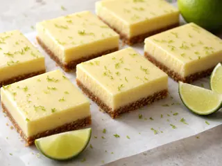 Barras de limón criollo con relleno cítrico claro y base dorada de galleta graham