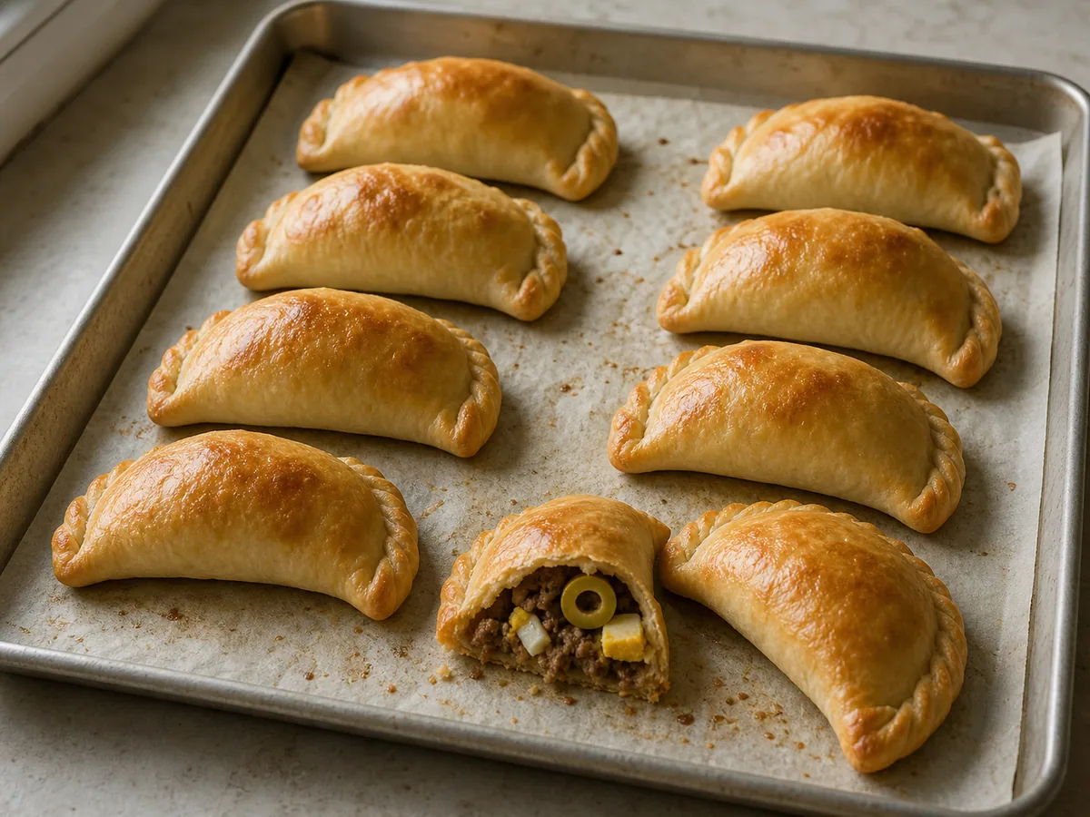 Empanadas bem douradas em assadeira forrada