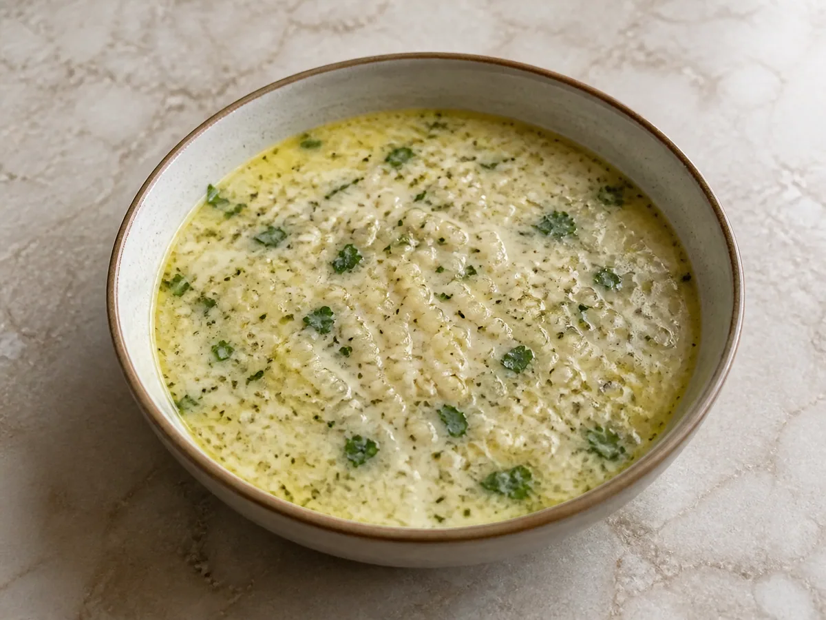 Tazón de sopa armenia spas de yogur y cebada con cilantro y menta