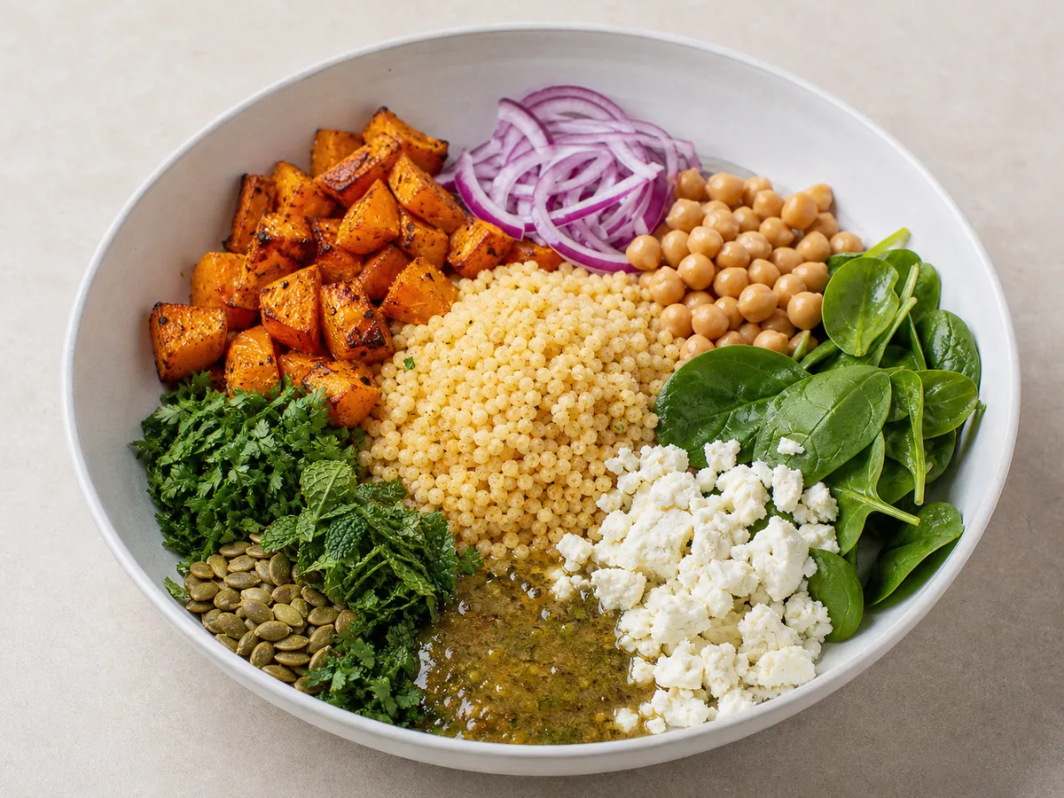 Assemble the warm salad during preparation