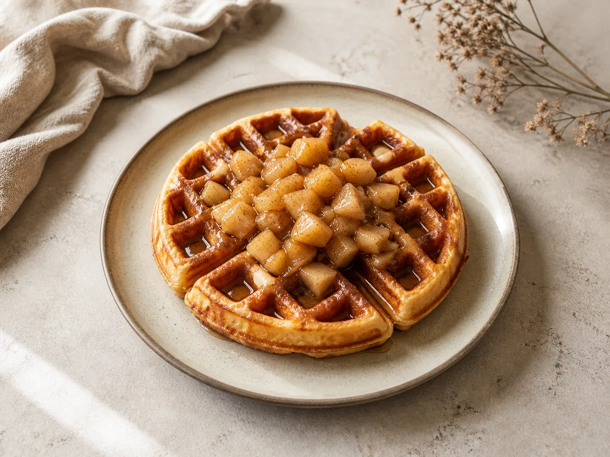 Waffles belgas de fermento com compota de pera