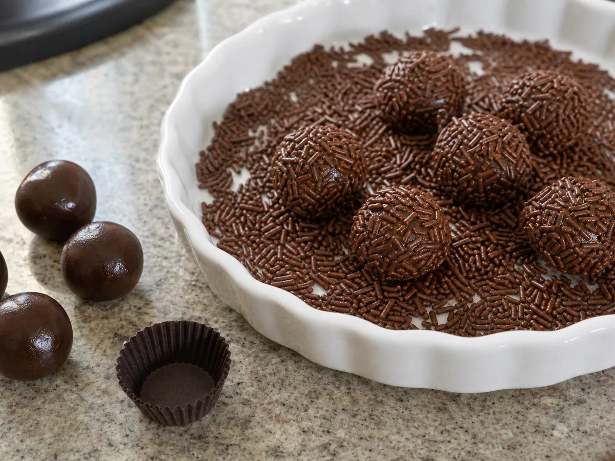 Modelando, cobrindo e servindo os brigadeiros