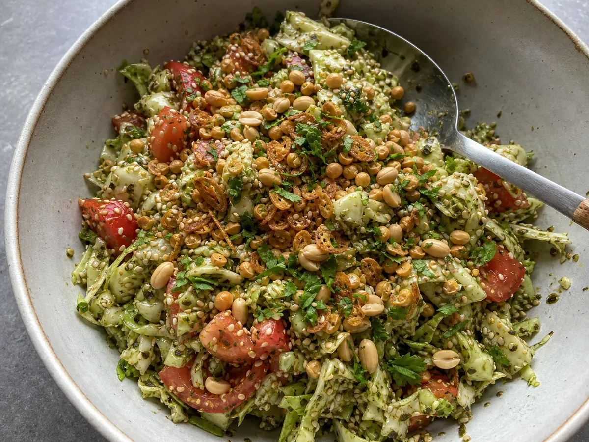 Mezcla la ensalada y termina con el toque crujiente durante la preparación