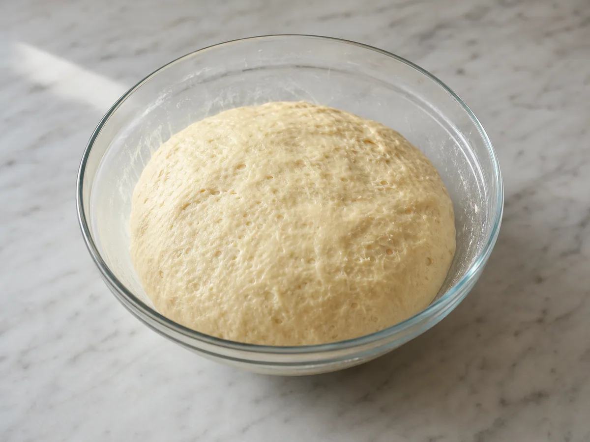Masa inflada de pan de coco caribeño después de la primera fermentación