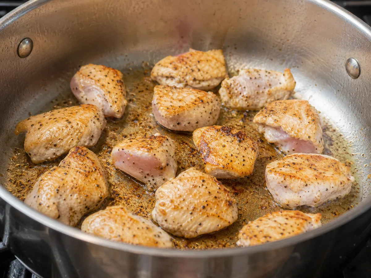 Doure o frango durante o preparo