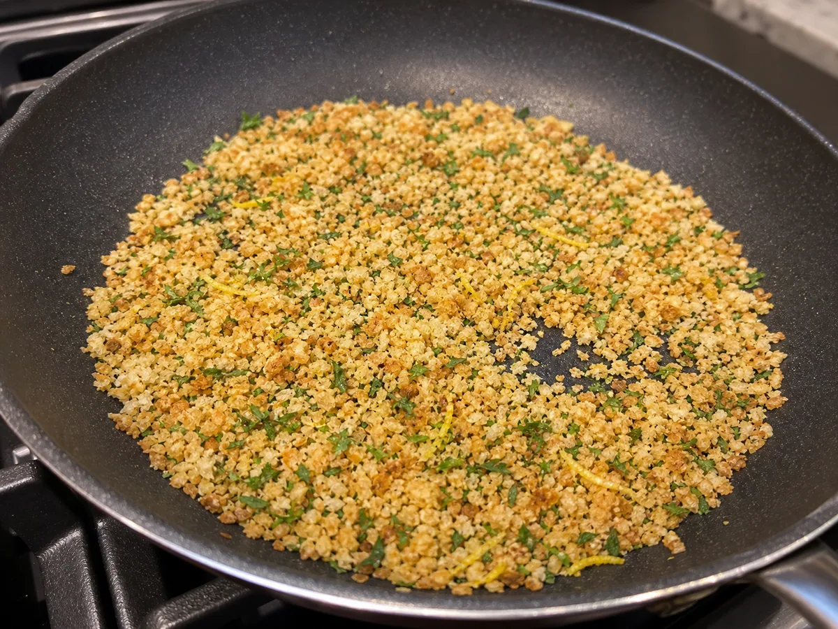 Build the lemon-herb crumbs during preparation