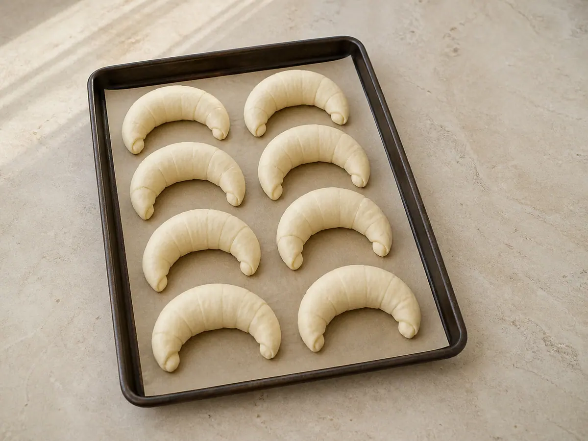 Czech crescent rolls shaped before proofing