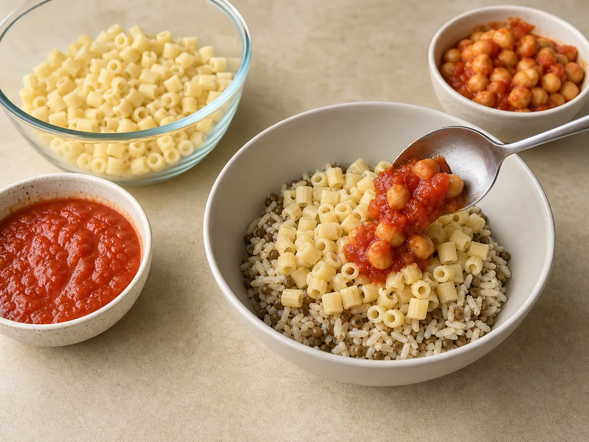 Koshari egipcio: Monta y sirve el koshari