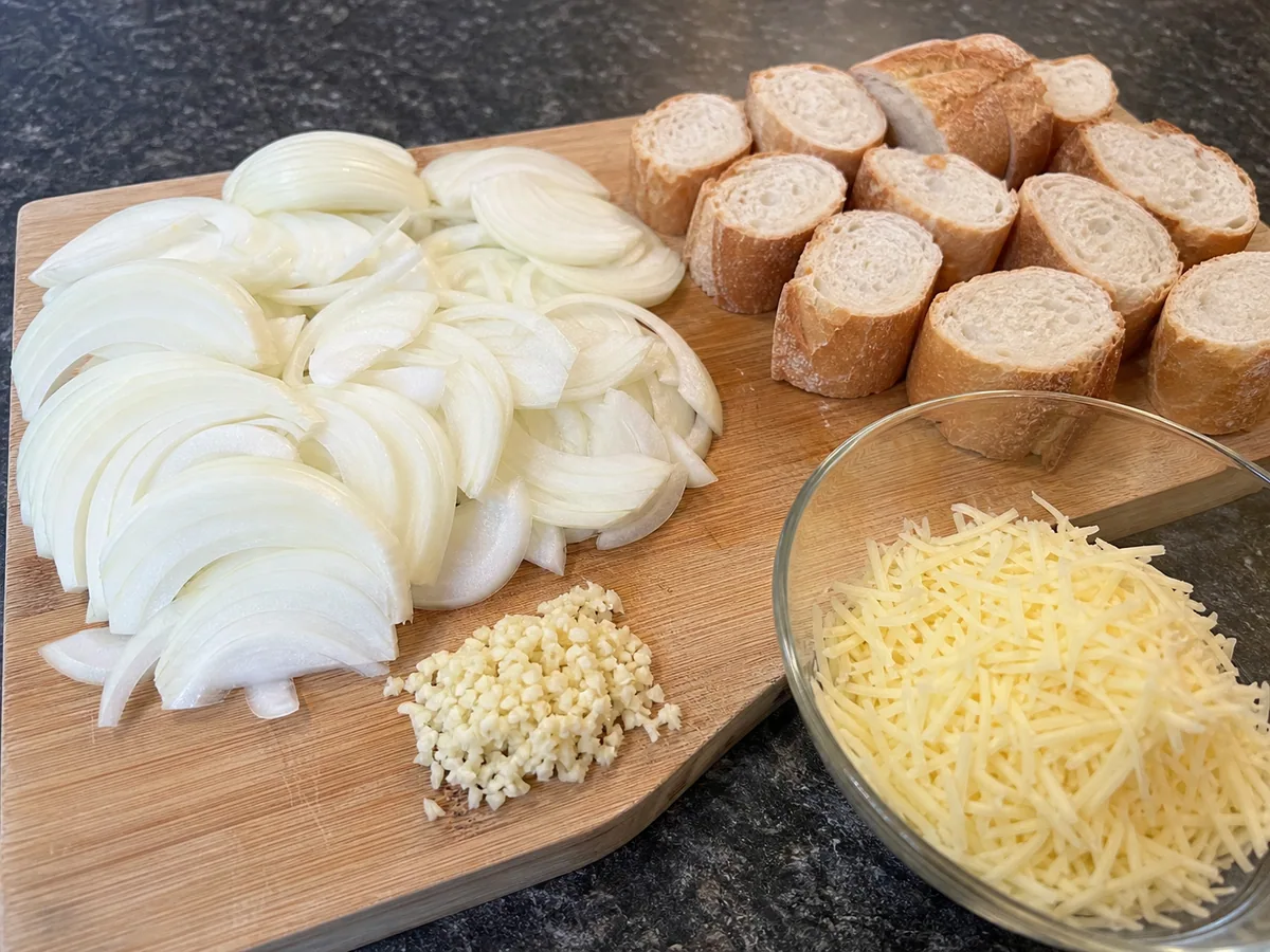 French Onion Soup: Prepare the onions and toppings