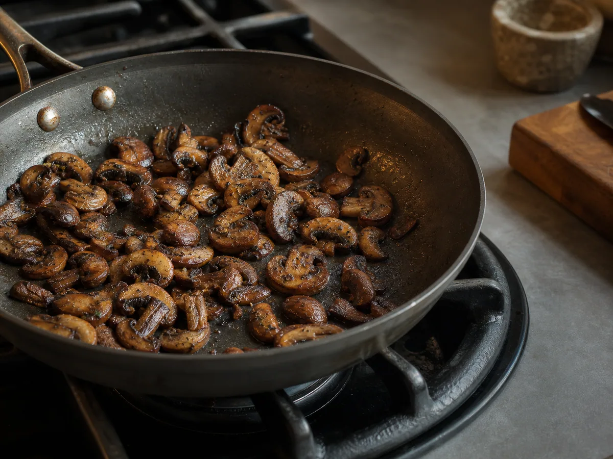 Hongos cremini dorados hasta que se evapore su líquido