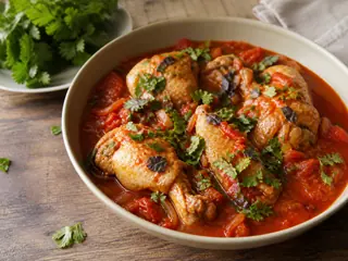Frango chakhokhbili georgiano em molho de tomate e ervas