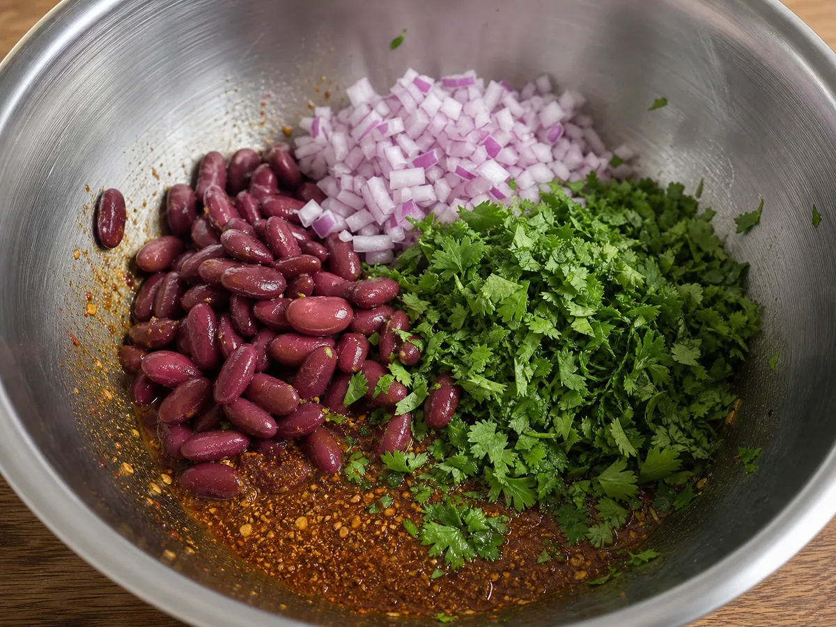 Georgian Lobio Bean Salad: Prepare the beans and herbs