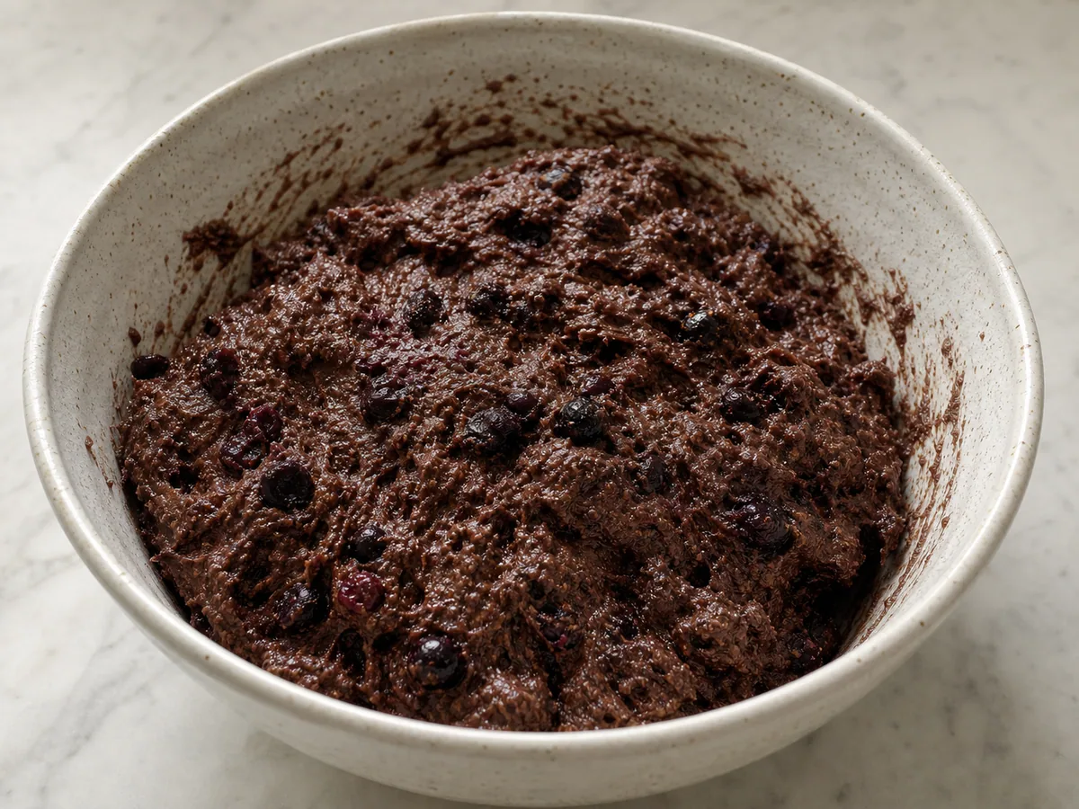 Massa espessa e pegajosa de pumpernickel alemão, misturada até ficar uniforme