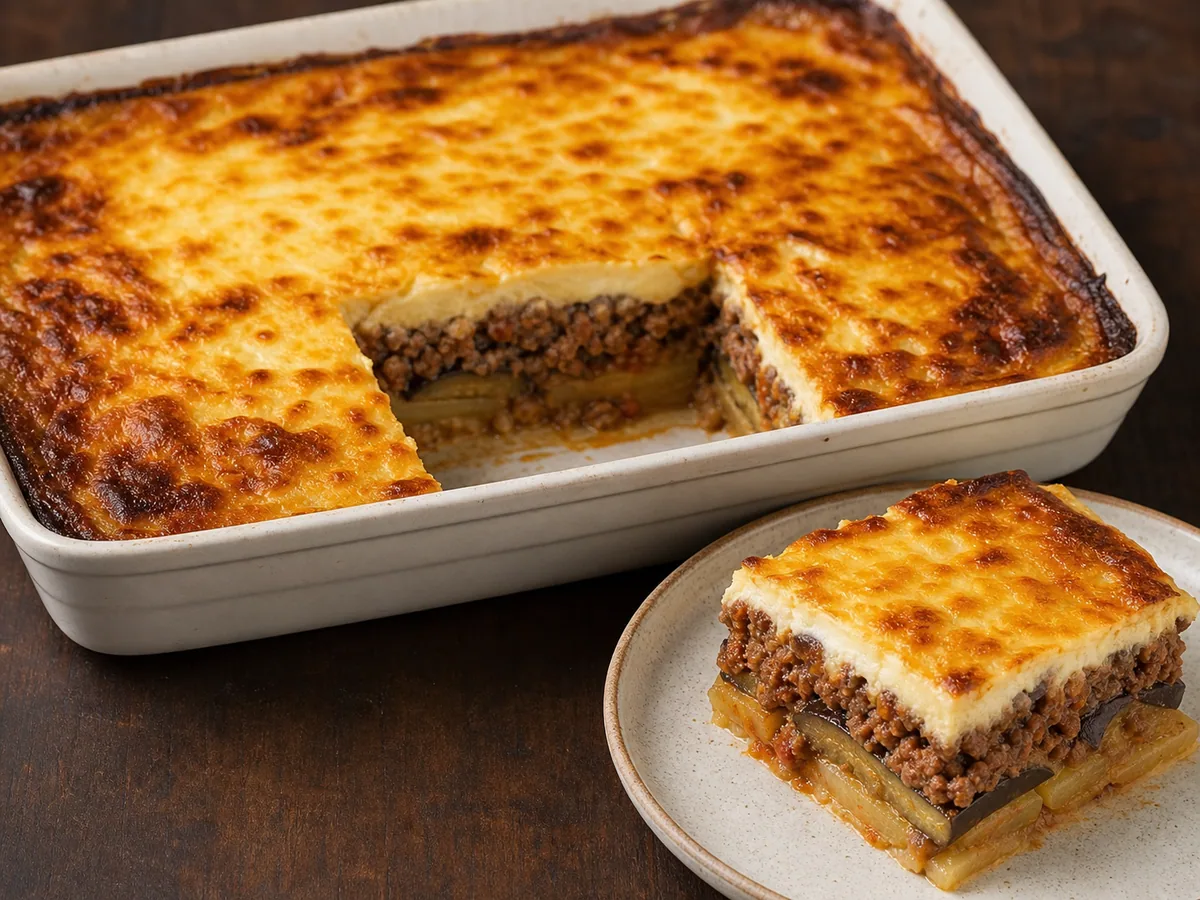 Moussaka grega com cordeiro: deixe as camadas firmarem