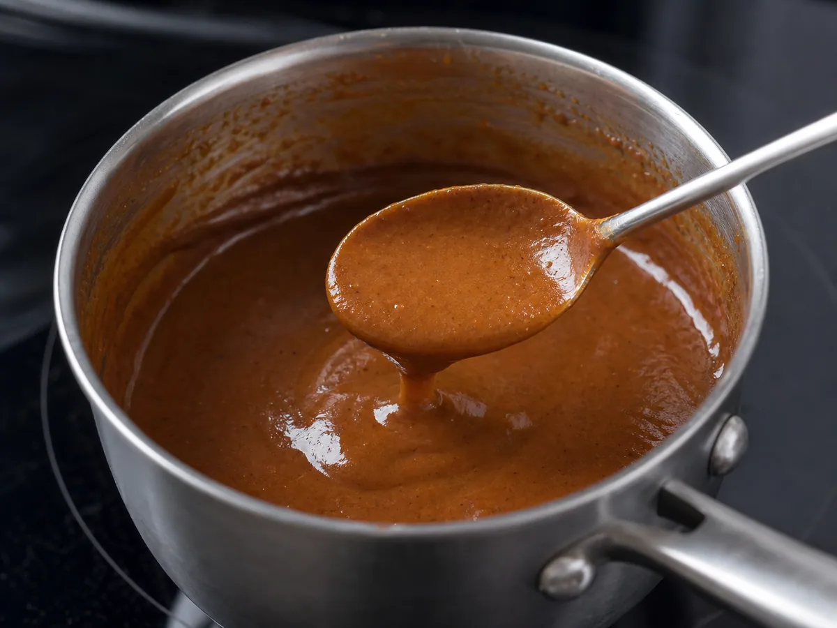 Blend and warm the peanut sauce during preparation