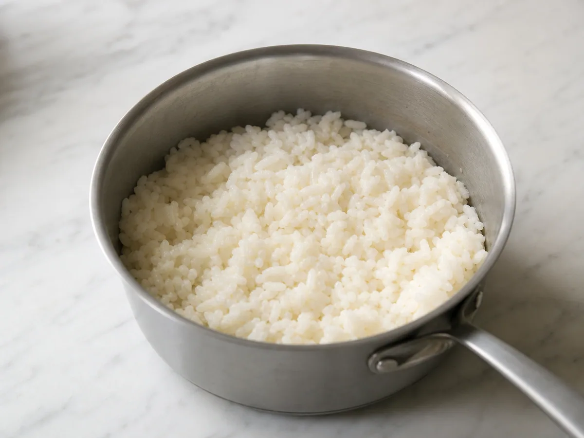 Arroz Arborio cremoso dejando un rastro breve en la cacerola
