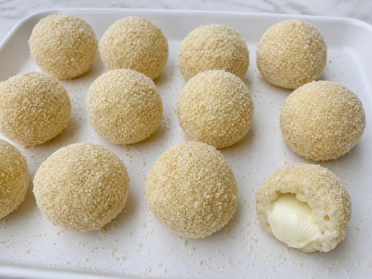 Forma y empaniza los arancini durante la preparación