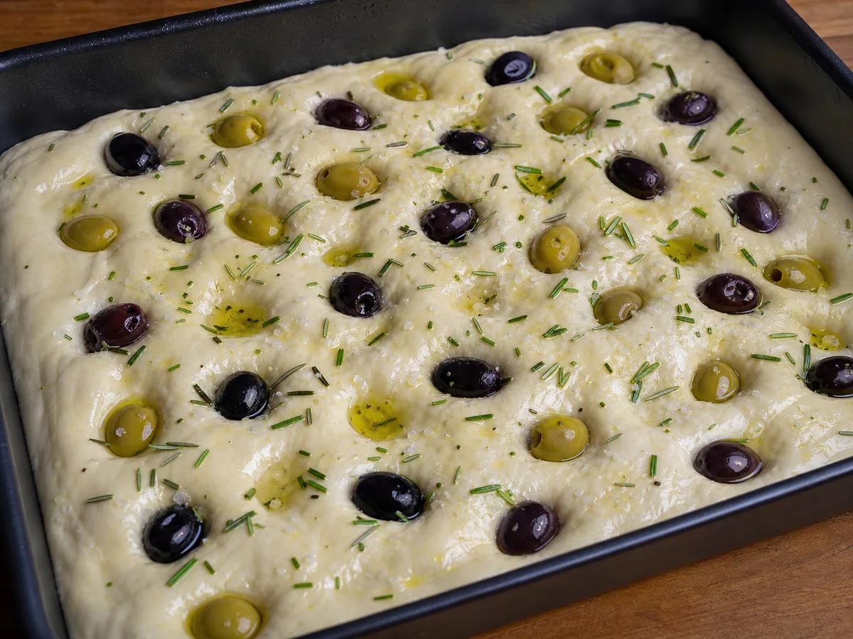 Haz hoyuelos y agrega las aceitunas durante la preparación