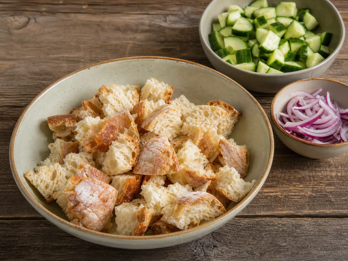 Preparación del pan y el pepino