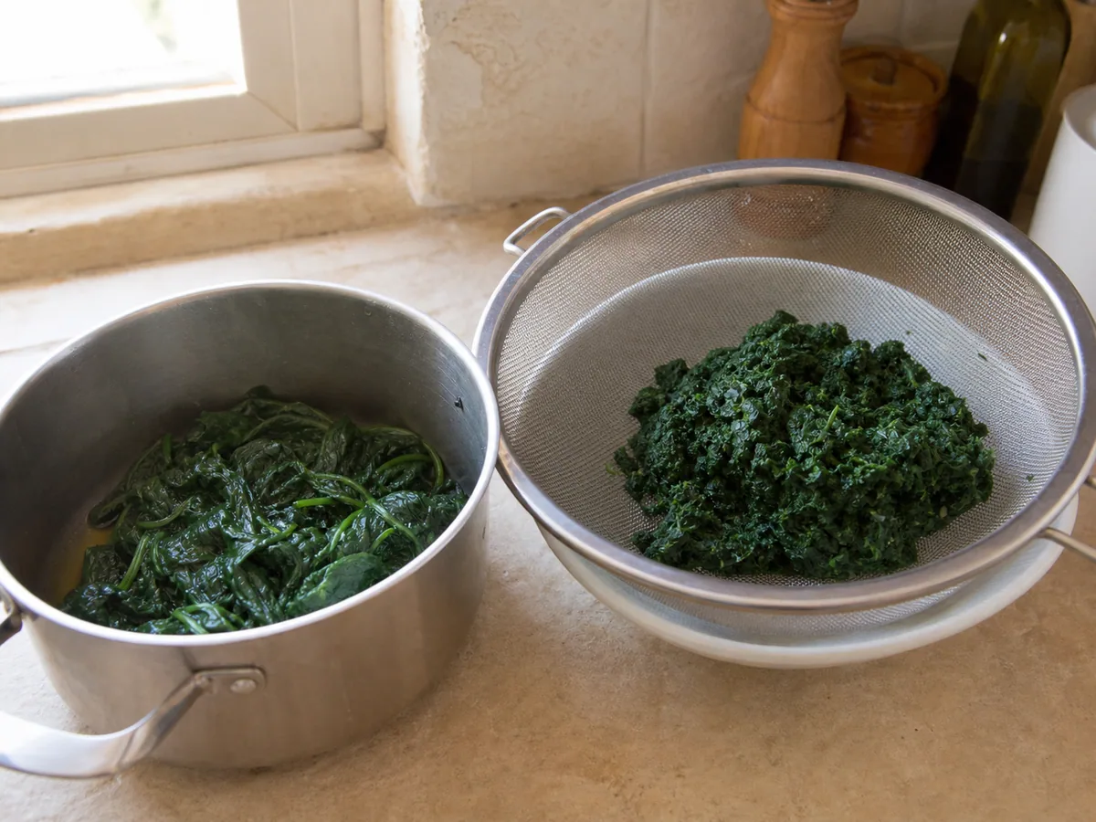 Cooled wilted spinach squeezed dry and chopped with no pooled liquid
