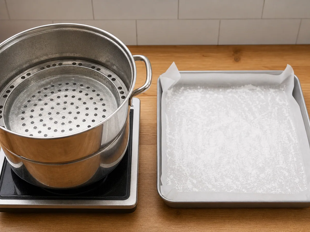 Preparación de la vaporera y la bandeja
