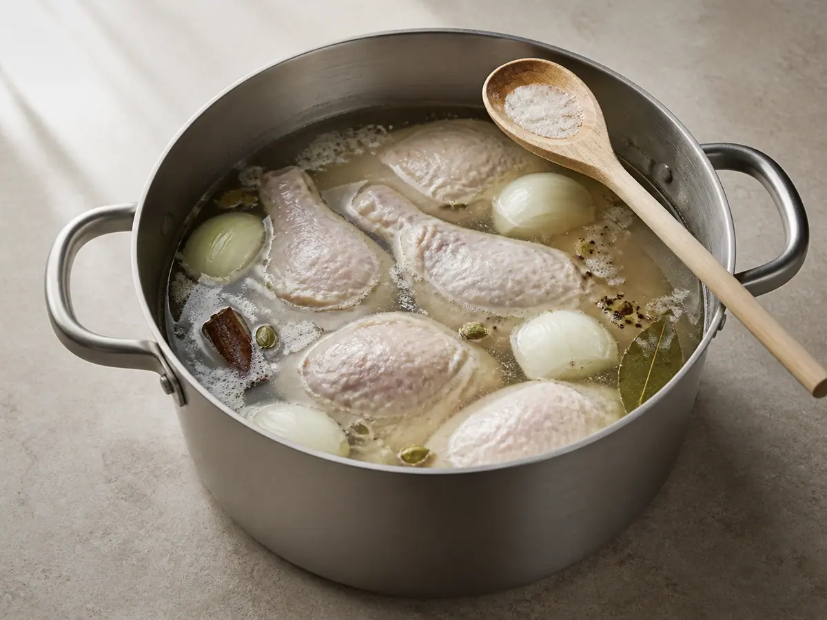 Poach the chicken and make the broth