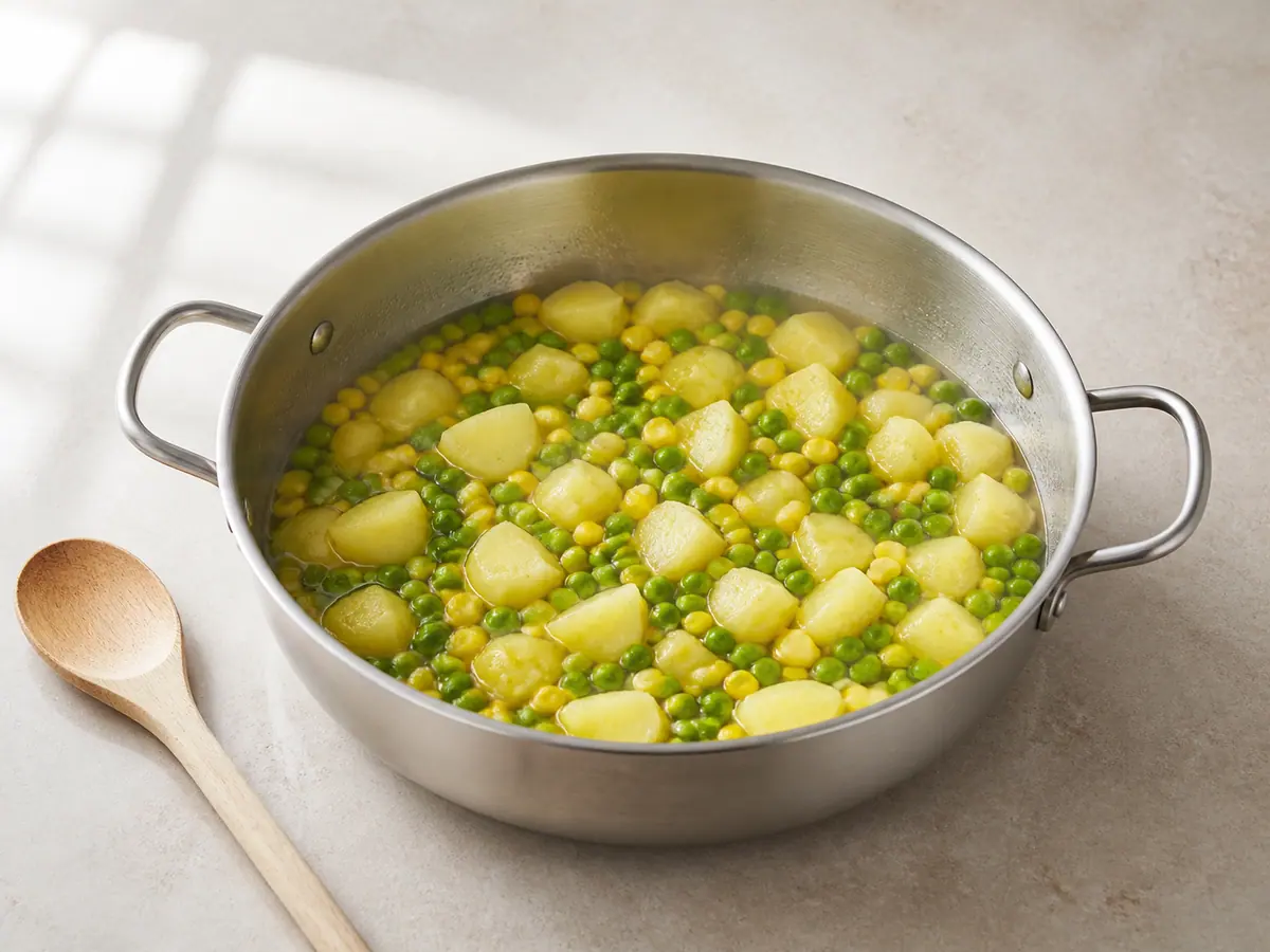Add the peas and corn
