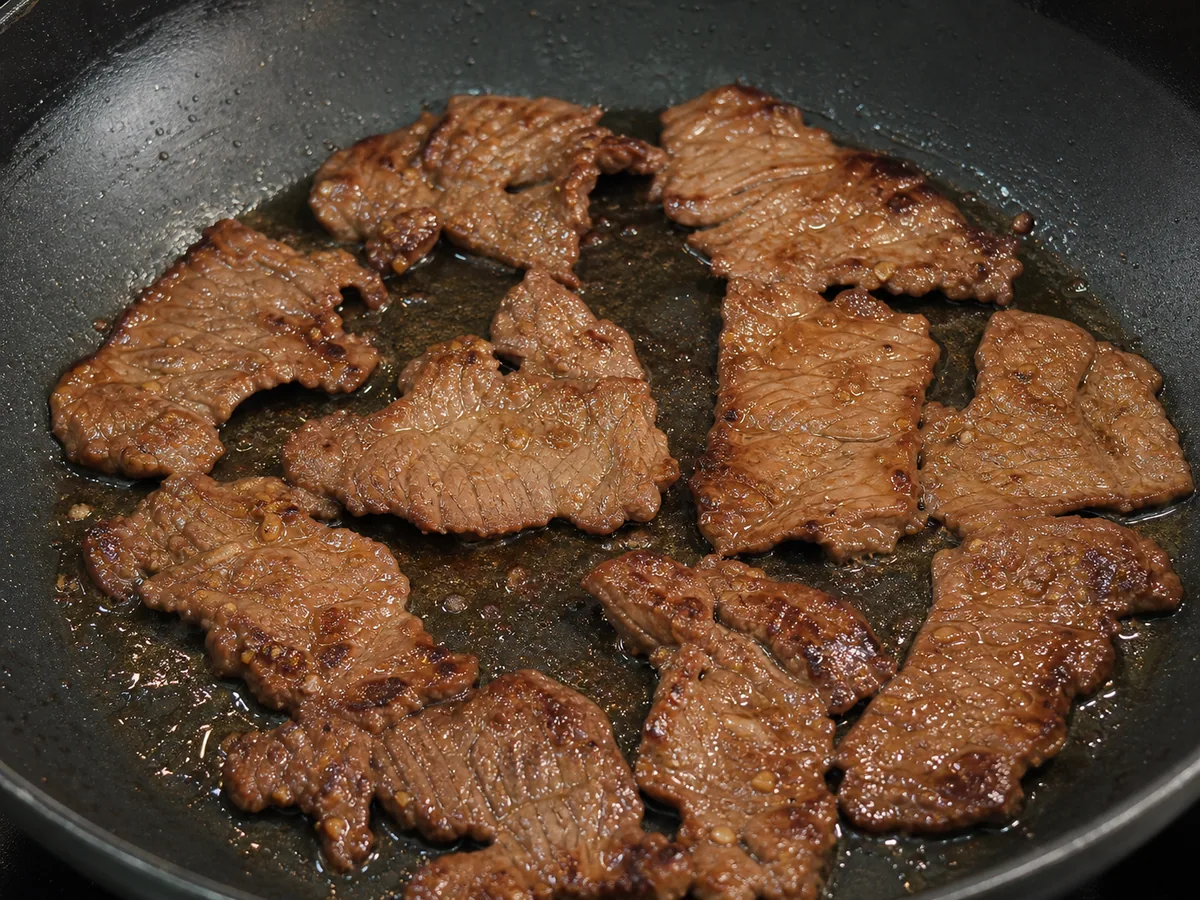 Sear the beef in batches during preparation