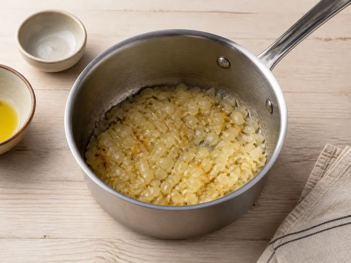 Softened onion lightly golden in a medium saucepan