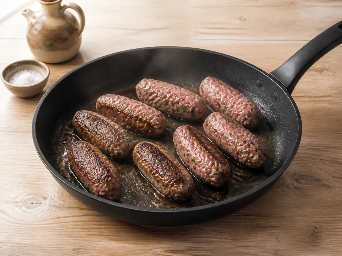 Kofta logs searing on their first side