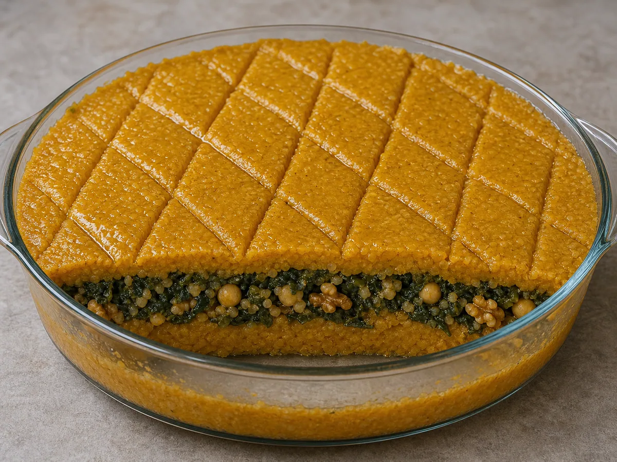 Layer and score the kibbeh during preparation