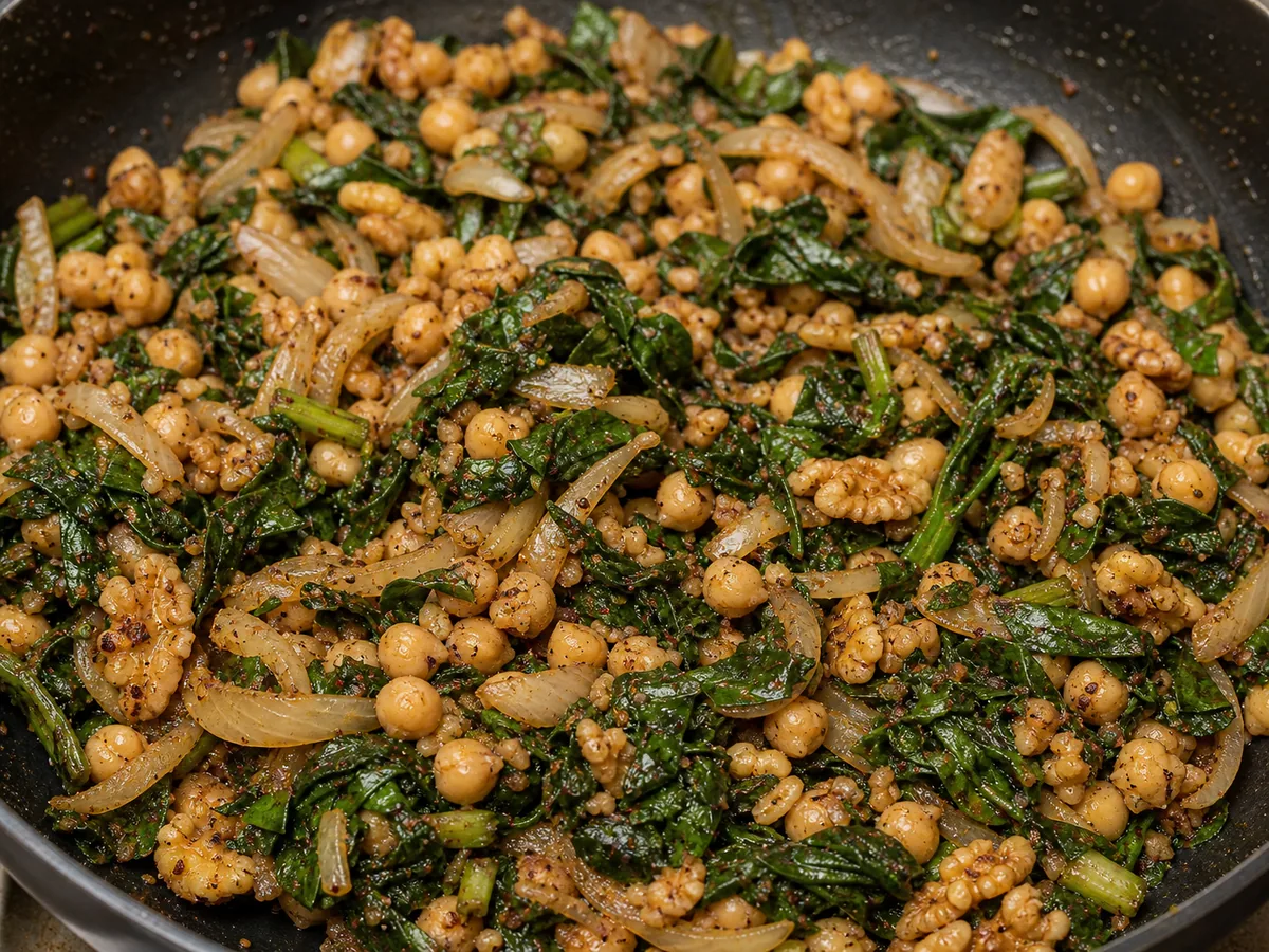 Cook the tangy greens filling during preparation