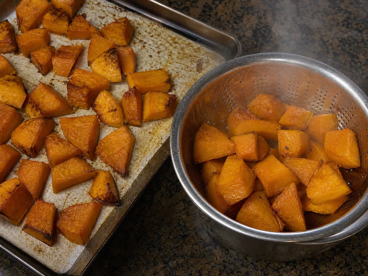 Roast and dry the pumpkin during preparation