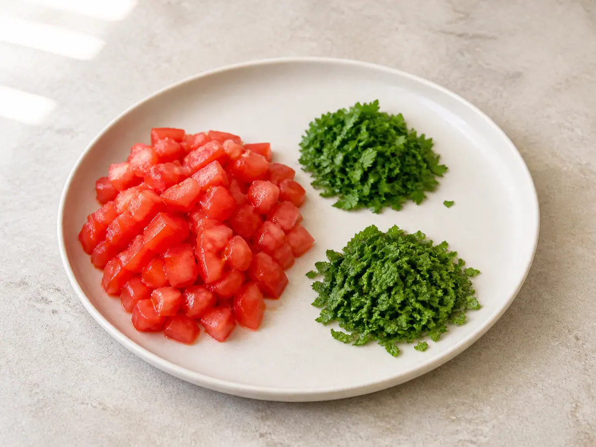Prepare the tomatoes and herbs