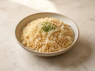 Tazón de arroz libanés esponjoso con fideos tostados de color dorado