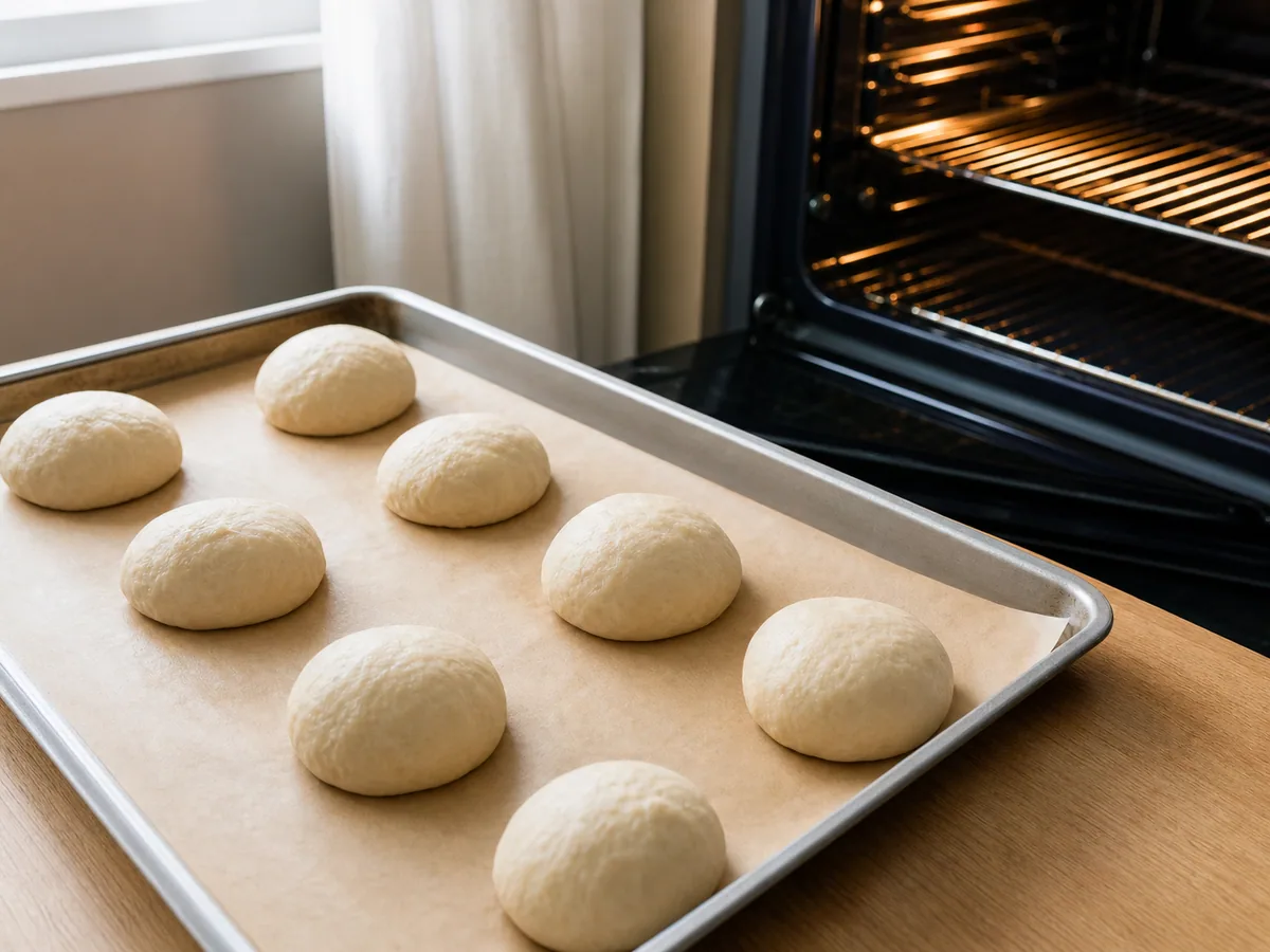 Bolillos crescidos e sem corte ao final da fermentação