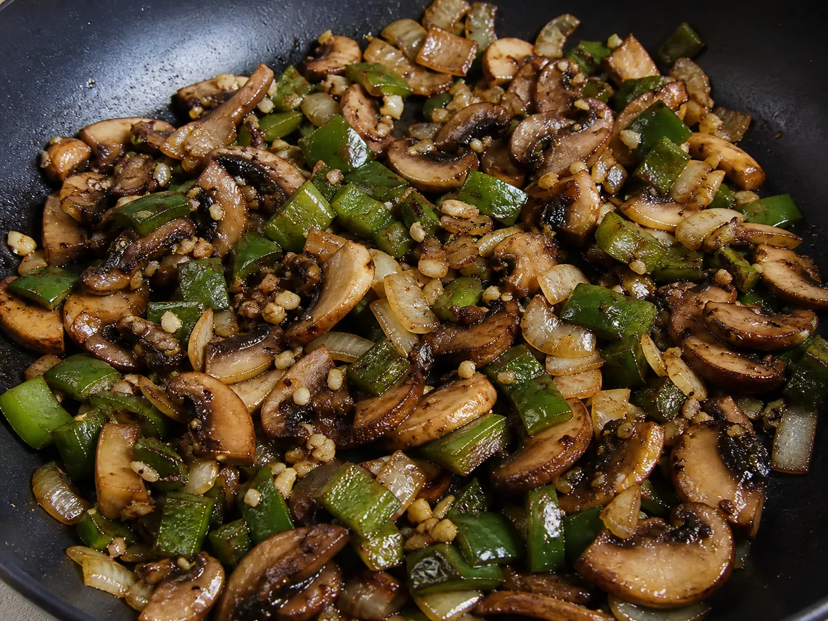 Brown the mushroom and poblano filling during preparation