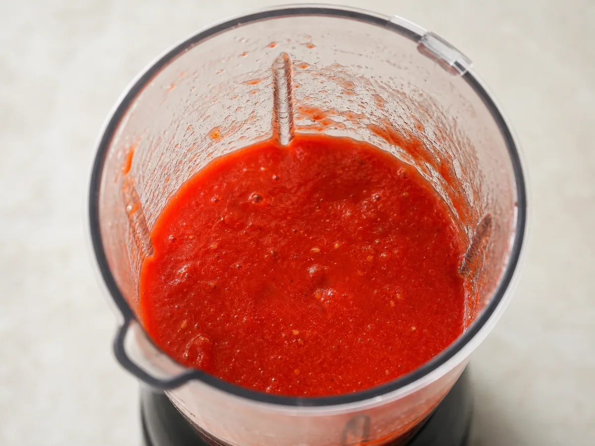 Achar rojo óxido de tomate y ajonjolí, de textura ligeramente granulada y espesa