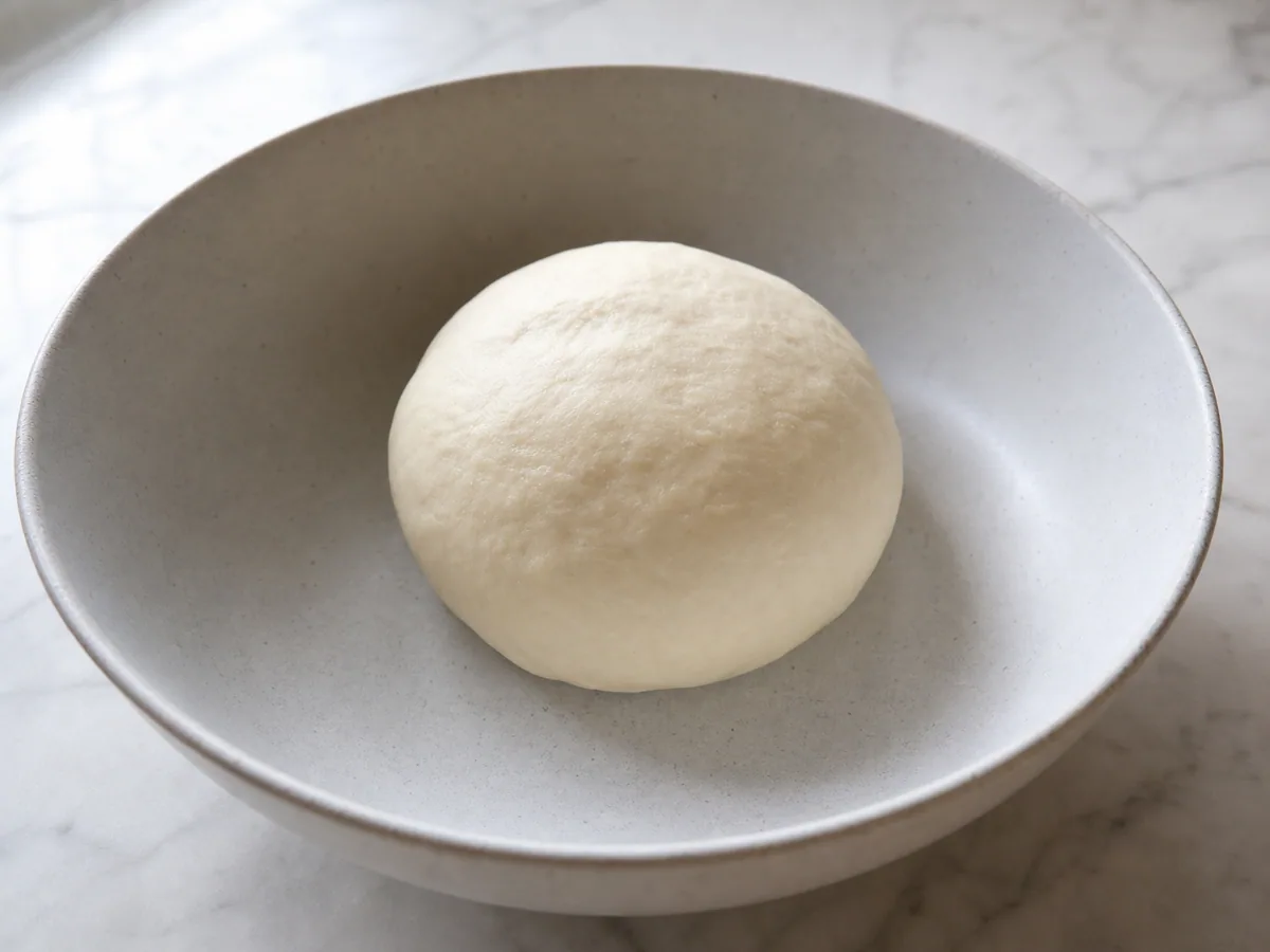Masa lisa y firme de momos después de amasar en un tazón amplio