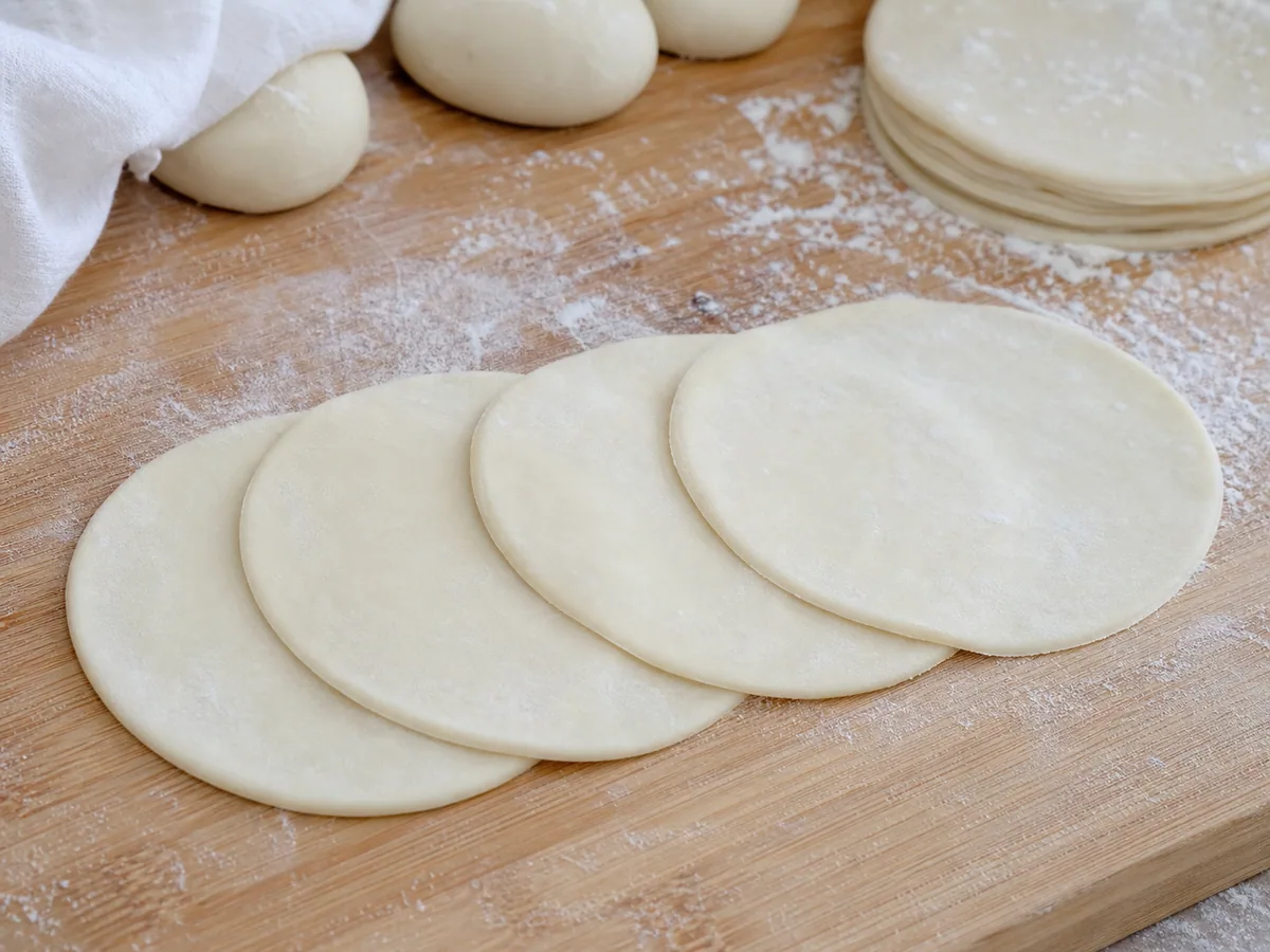 Roll the momo wrappers during preparation