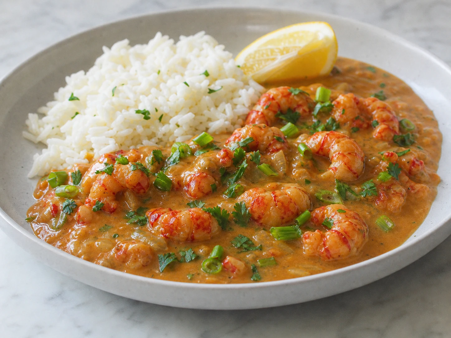 Fully cooked crawfish tails folded into silky étouffée gravy with parsley and green onions