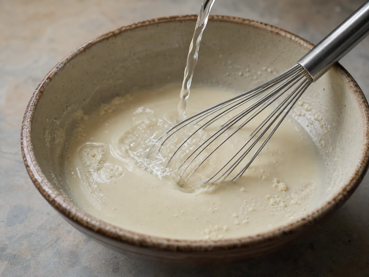 Smooth pale masa mixture for Mexican cinnamon champurrado in a bowl