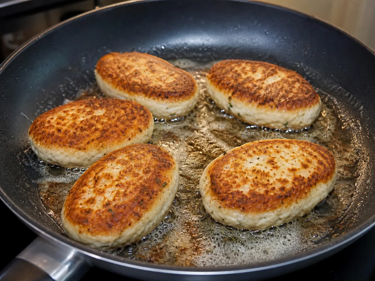 Shape and brown the fish cakes during preparation