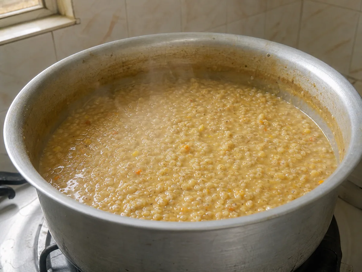 Fully softened grains and lentils for Pakistani beef haleem before blending