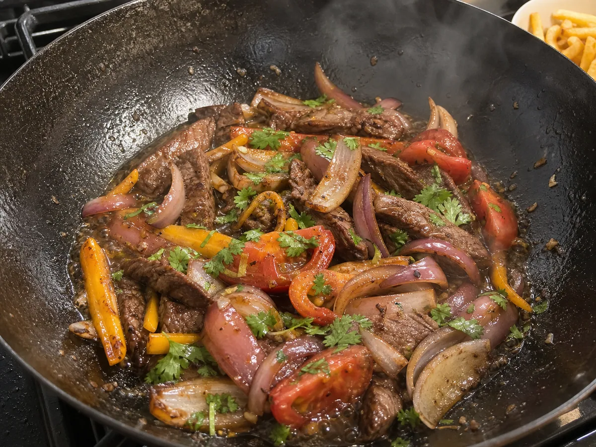 Finish the saltado and serve during preparation