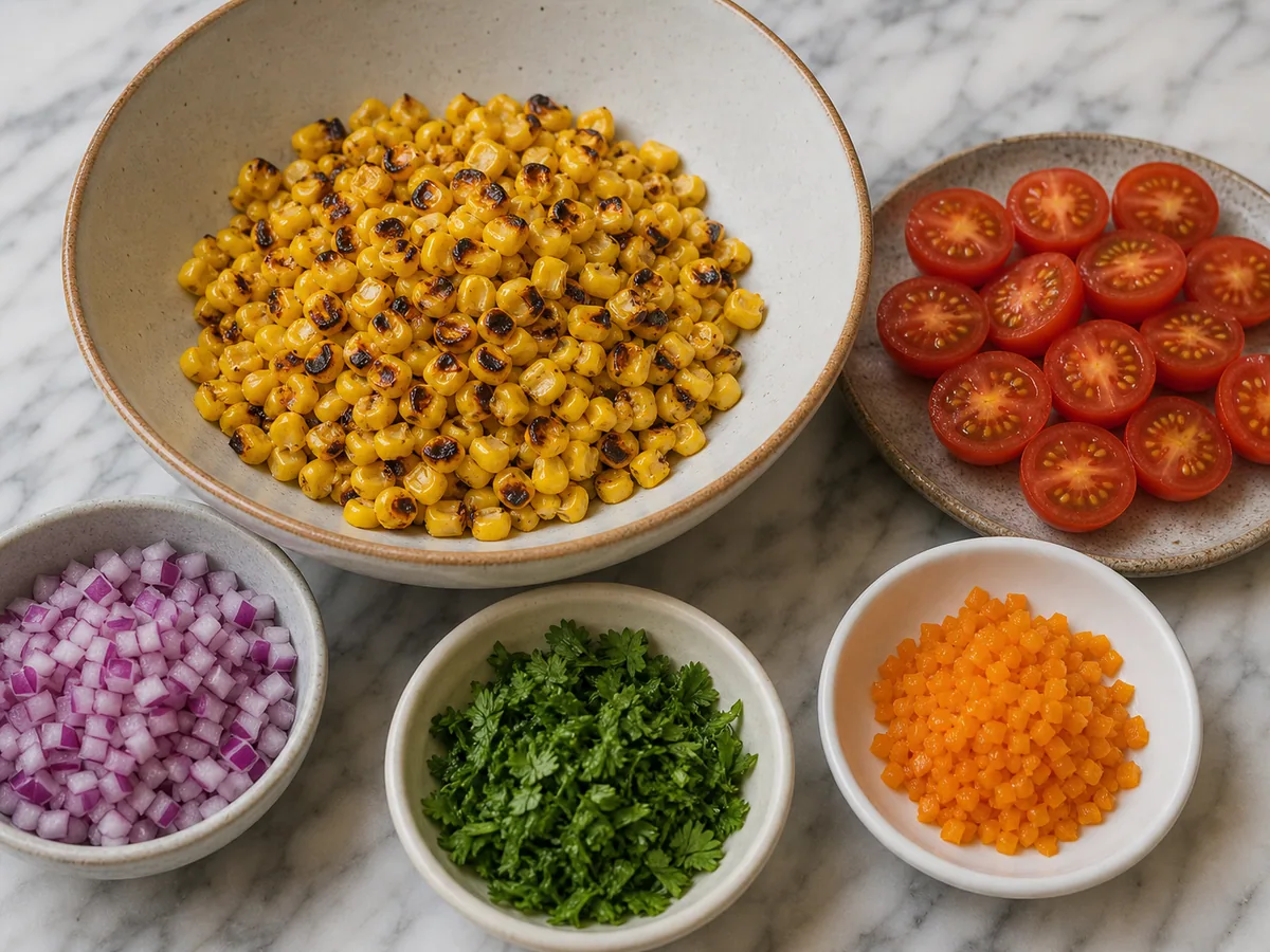 Toast the corn and prepare the vegetables during preparation
