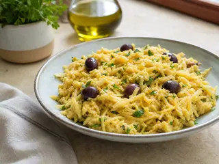 Bacalao a la Brás con huevos bien cocidos, aceitunas negras y perejil