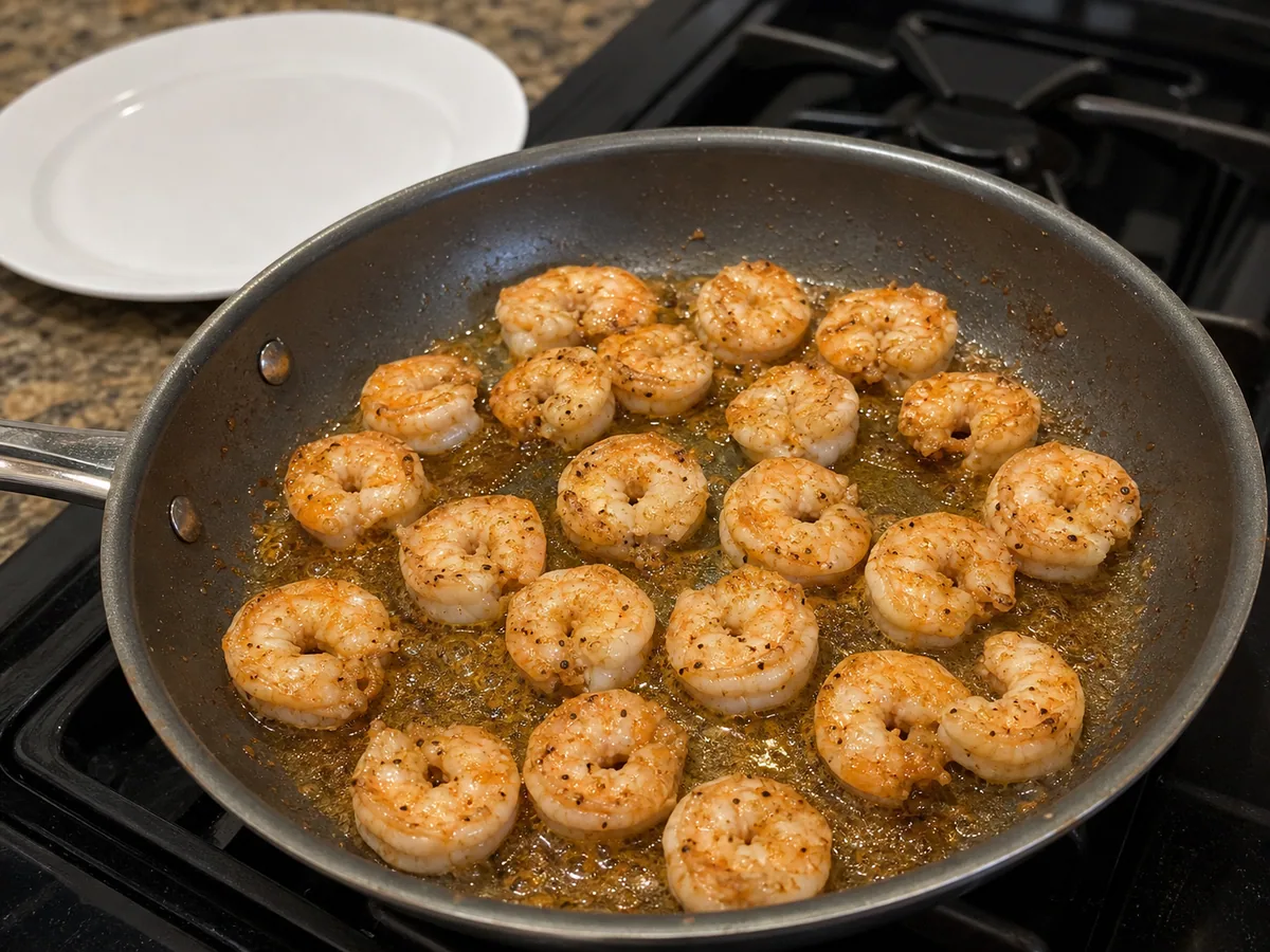 Sear the shrimp briefly during preparation