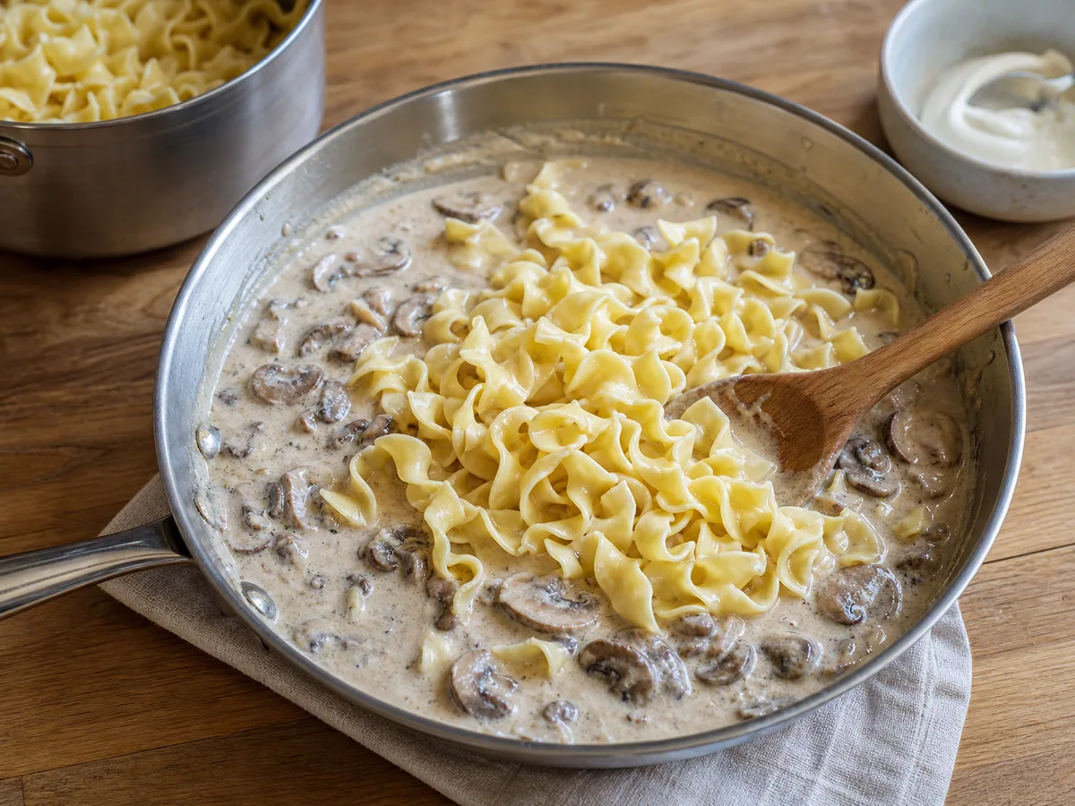 Coat the noodles and serve during preparation